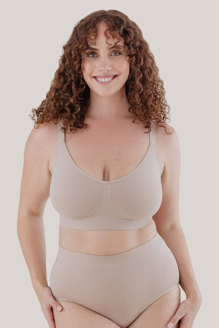 Back smoothing, no wired bras 3 pack | Bella Bodies UK | Sand | Front