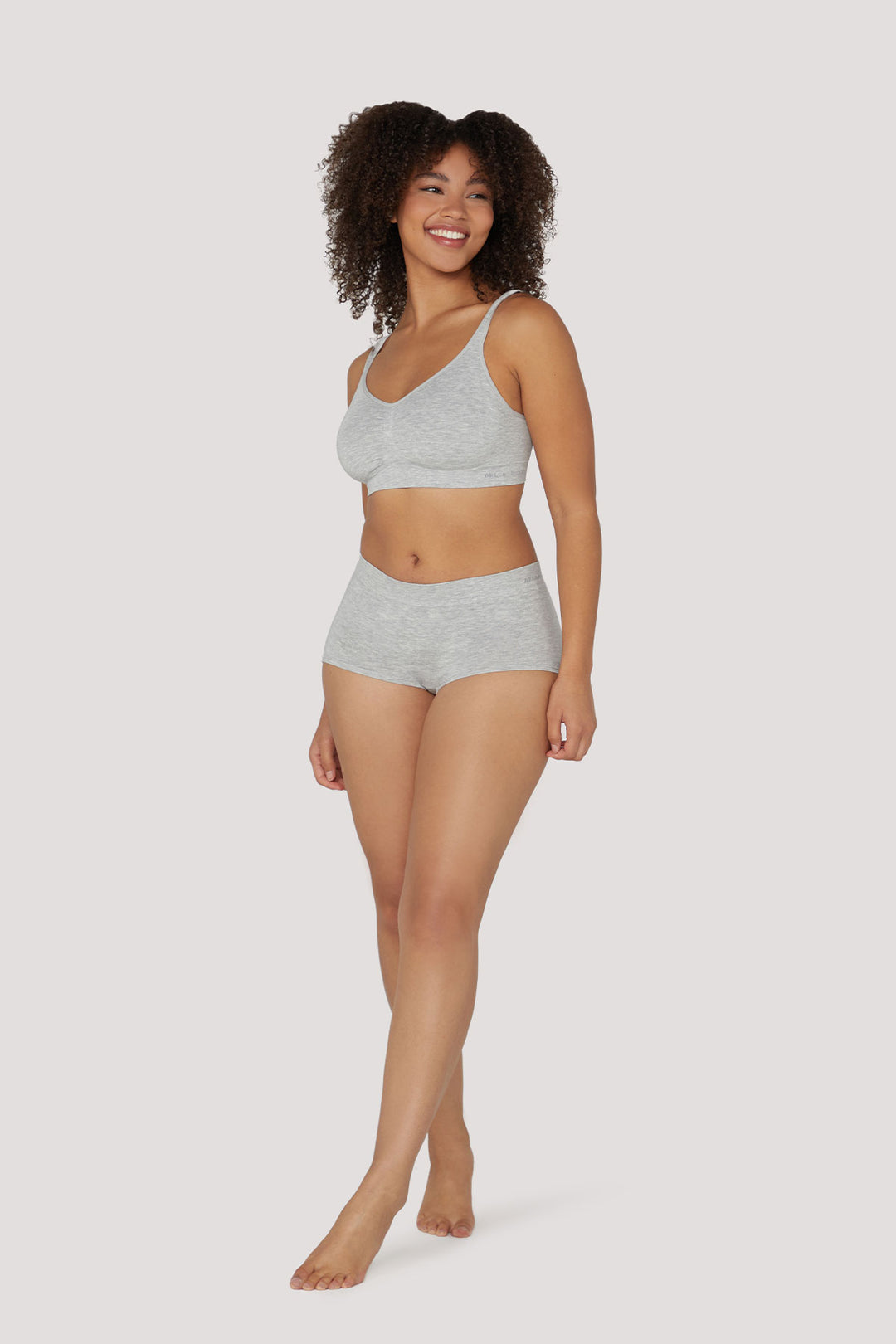 Bamboo Wire-free Bra and Matching Boy Leg Underwear | Bella Bodies UK | Grey Marle