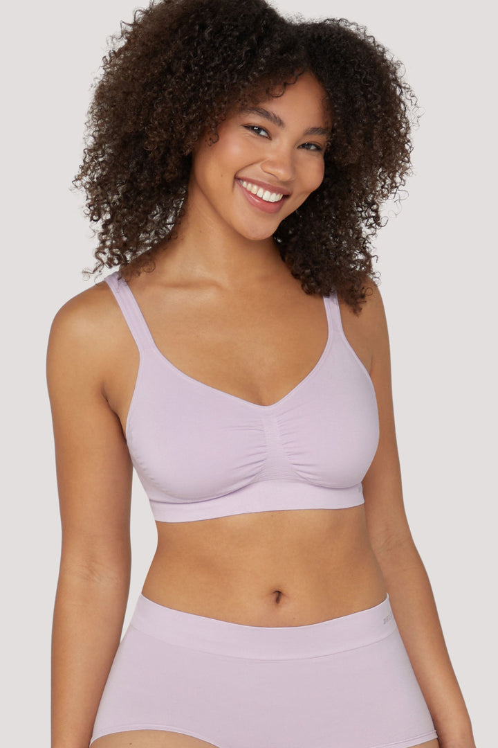 Bamboo Wirefree Bras | Adjustable Back Support Bra | Bella Bodies Australia | Soft Lilac | front