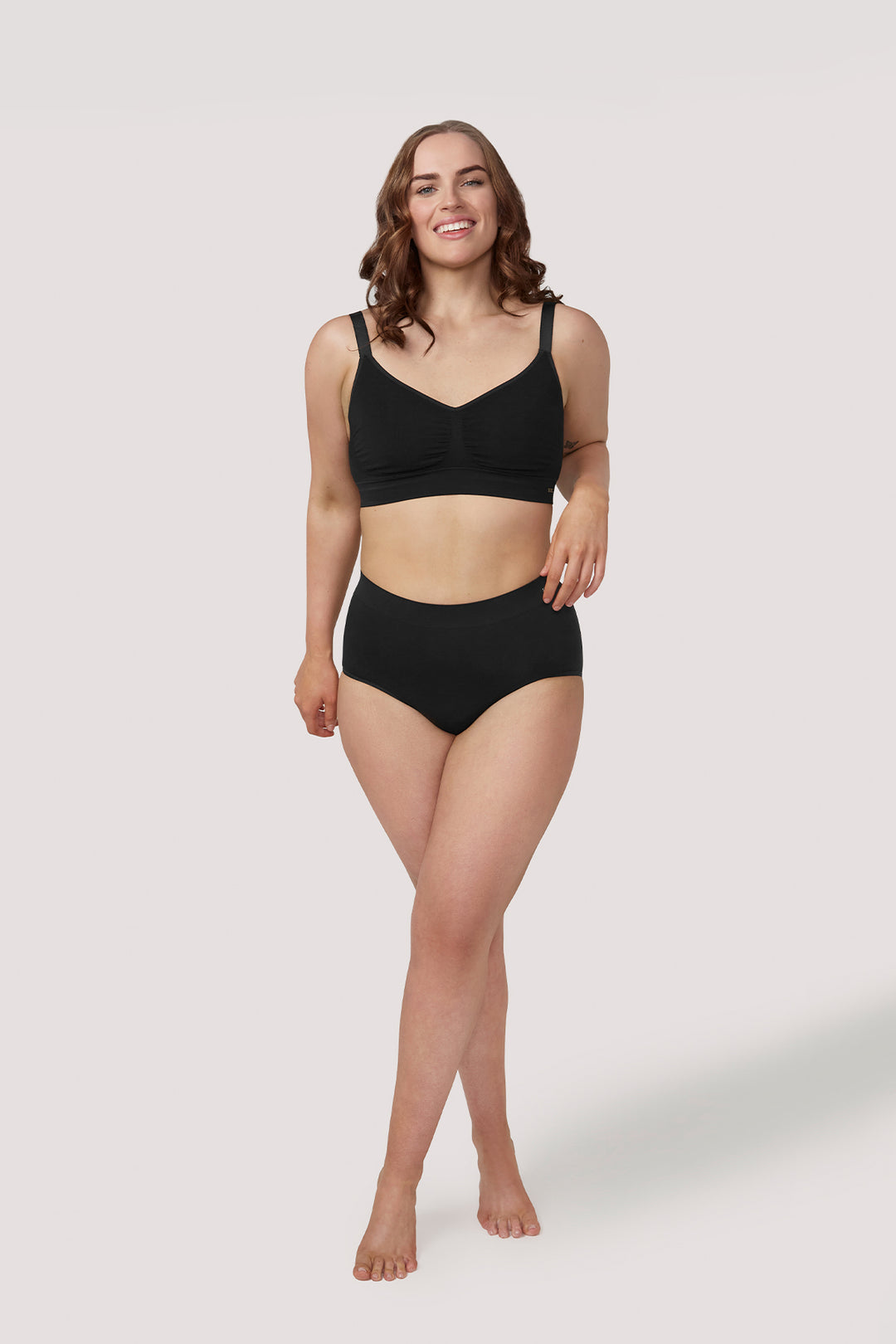 Bamboo High Waist Knicker and matching Bamboo wireless crop bra set | Bella Bodies UK | Black