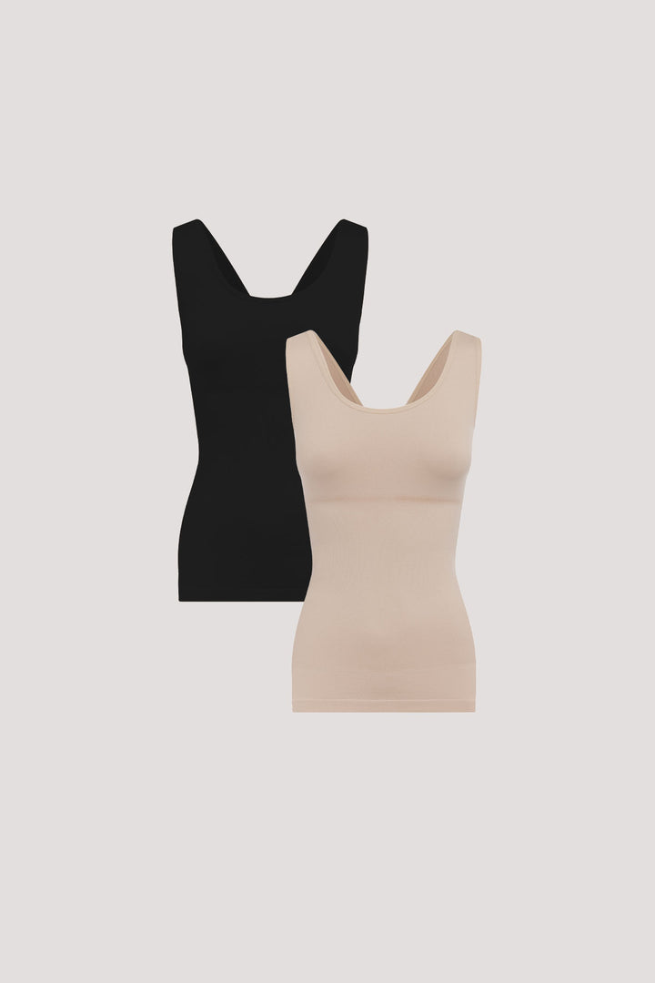 Women's Shaperwear Smoothing Reversible Tank 2 pack I Bella Bodies UK I Black and Sand