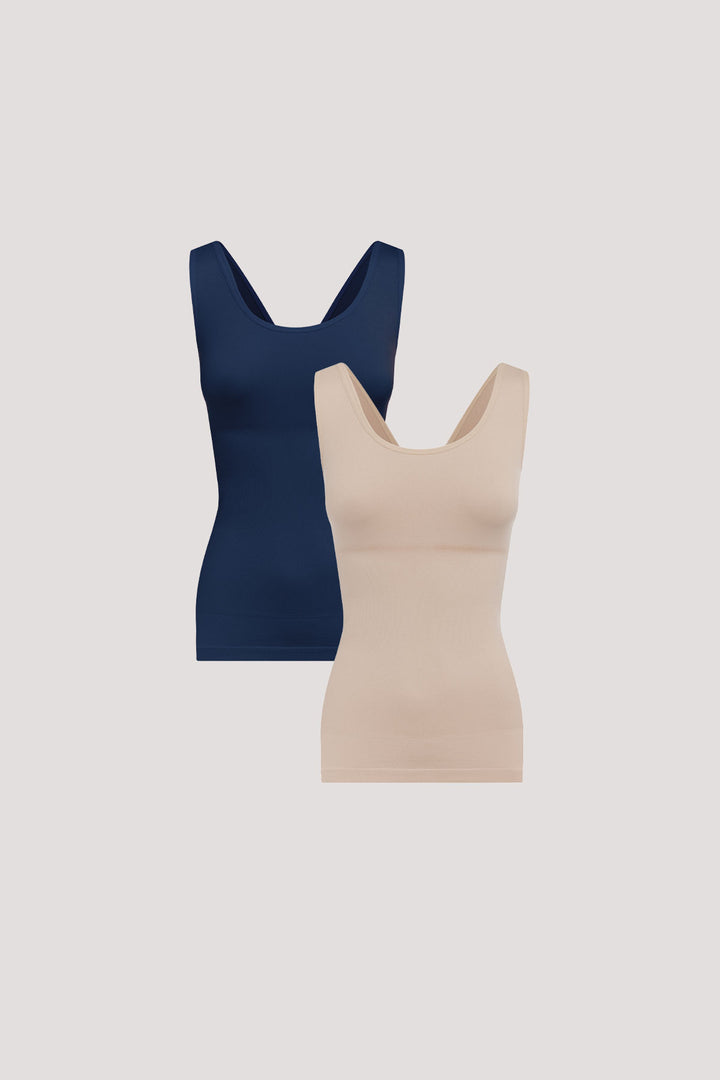 Women's Shaperwear Smoothing Reversible Tank 2 pack I Bella Bodies UK I Navy and Sand