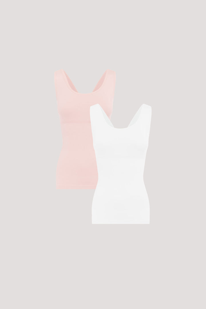 Women's Shaperwear Smoothing Reversible Tank 2 pack I Bella Bodies UK I White and Pink Champagne