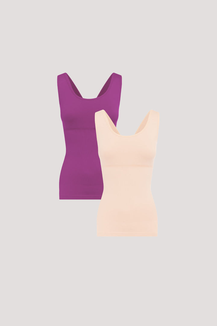 Women's Shaperwear Smoothing Reversible Tank 2 pack I Bella Bodies UK I Viola and Soft Peach