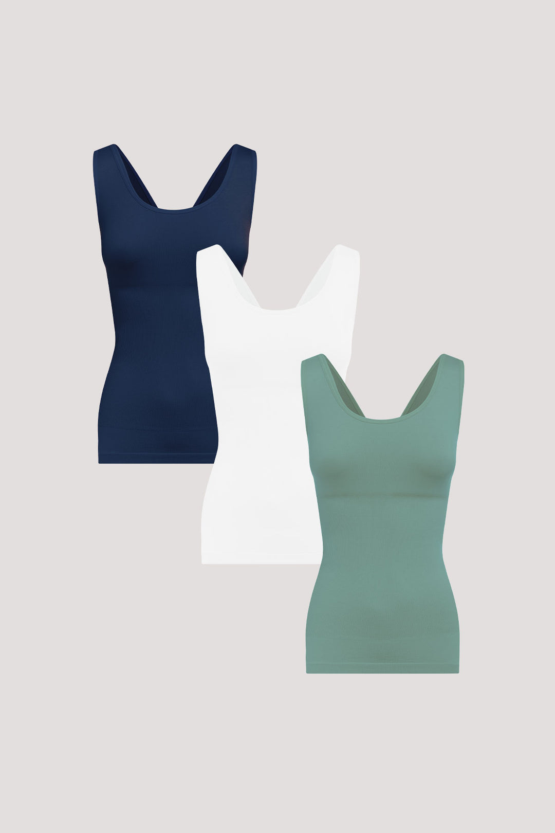 Women's shaping vest 3pk | Bella Bodies UK | Navy, White, Sea Green
