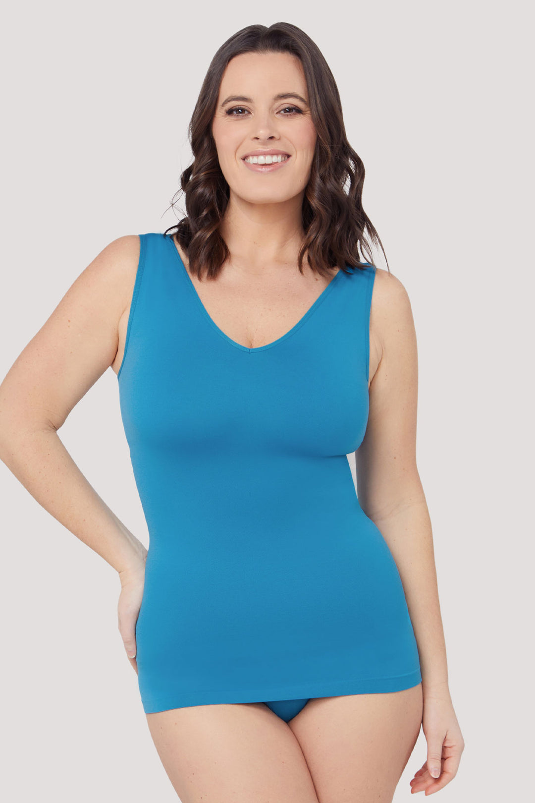 Women's shaping vest 3pk | Bella Bodies UK | blue teal | Front