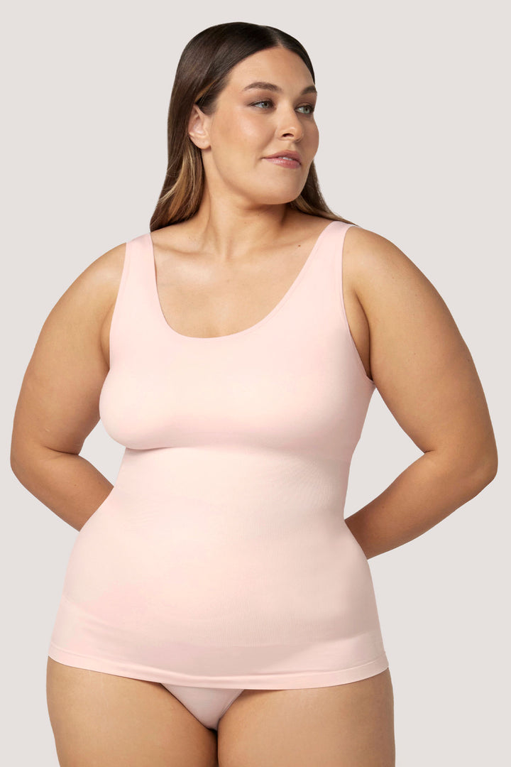 Women's Shapewear Smoothing Reversible Tank 2 pack I Bella Bodies UK | Pink Champagne | Front