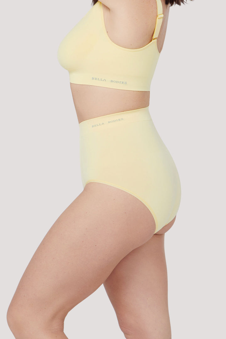  High waisted tummy control underwear 3 pack | Bella Bodies UK | Lemon | Side