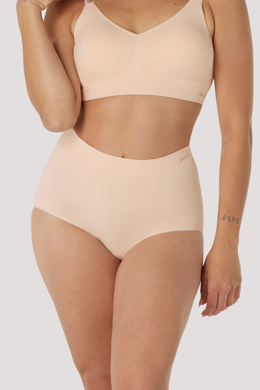 High Waist Smoothing and Firming, Full-Coverage Underwear 2 pack | Bella Bodies UK | Soft Peach | Front