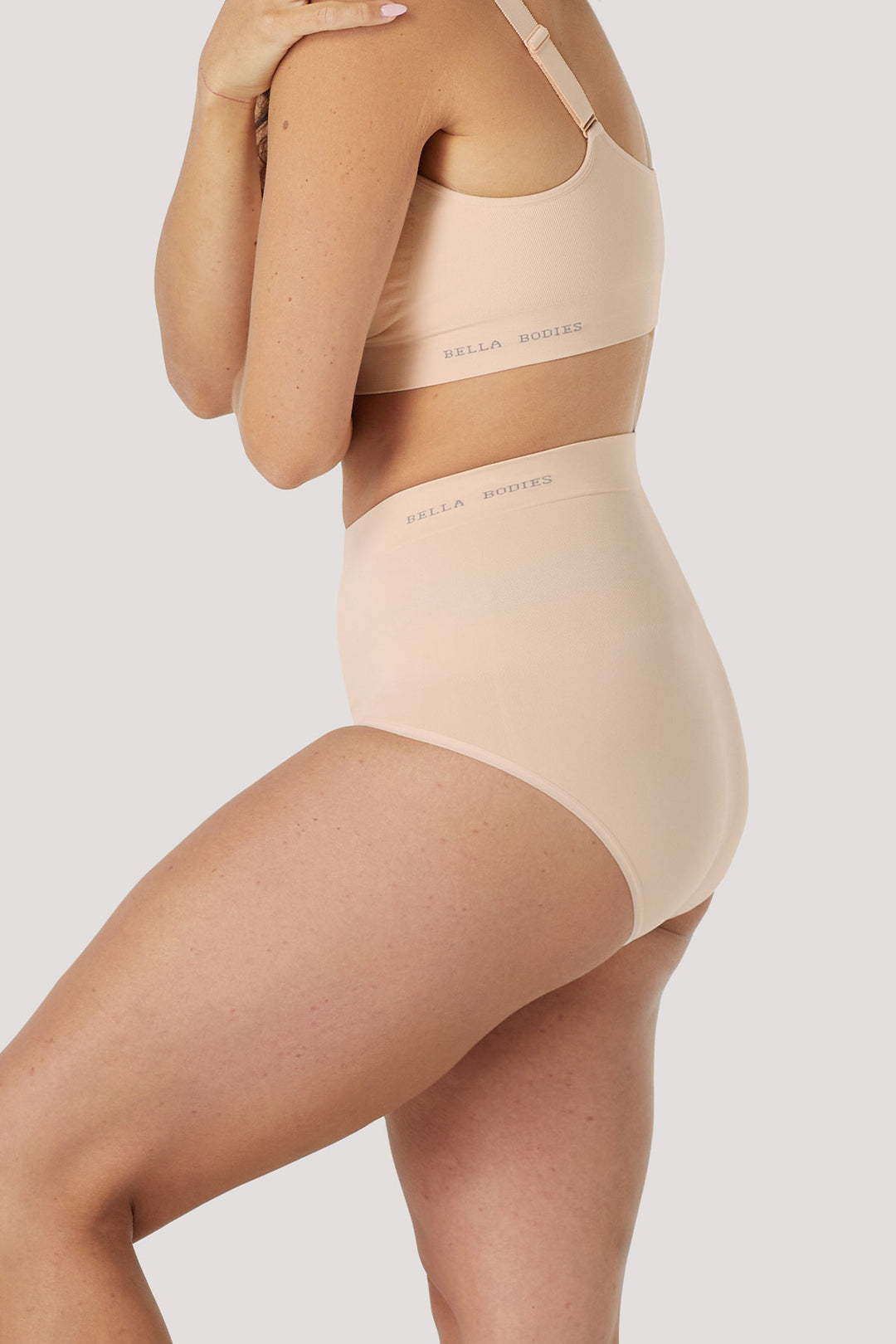 High Waist Smoothing and Firming, Full-Coverage Underwear 2 pack | Bella Bodies UK | Soft Peach | Side