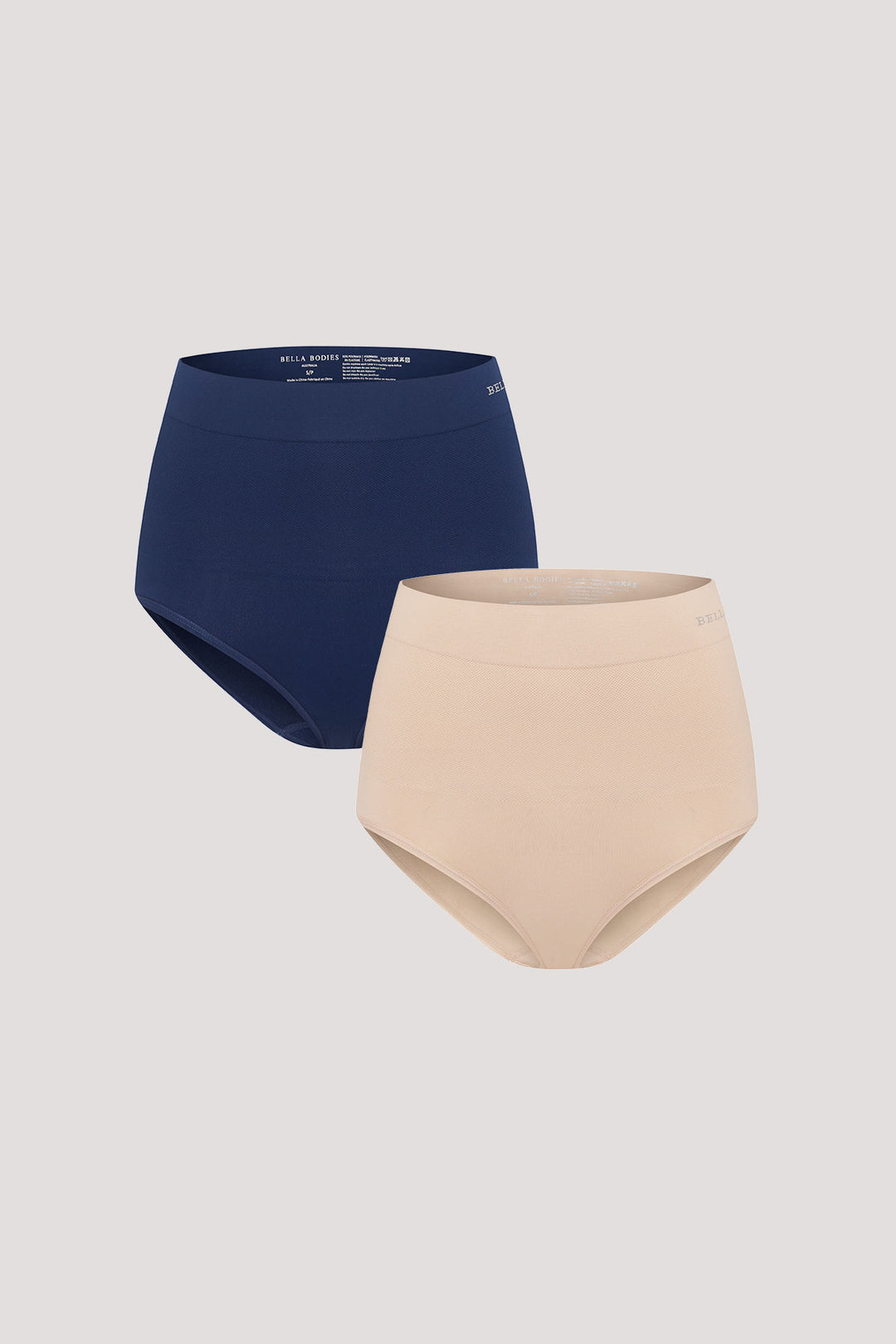 High Waist Smoothing and Firming, Full-Coverage Underwear 2 pack | Bella Bodies UK | Navy and Sand