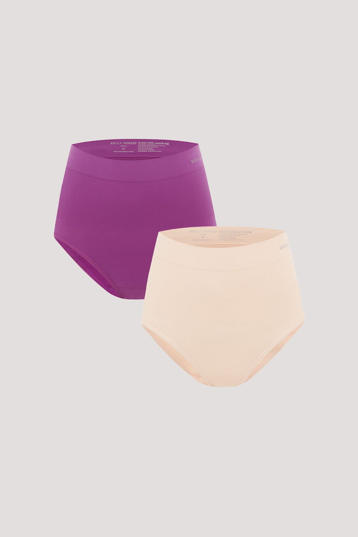 High Waist Smoothing and Firming, Full-Coverage Underwear 2 pack | Bella Bodies UK | Viola and Soft Peach