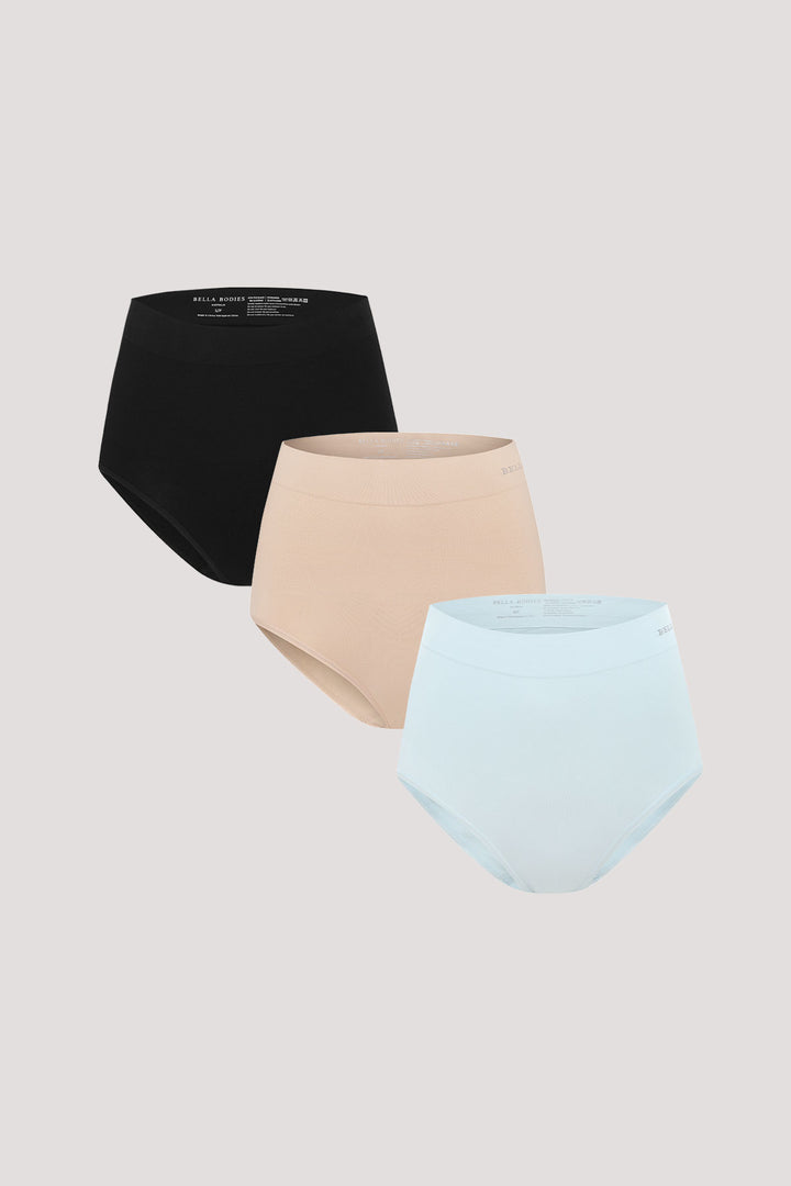 High waisted tummy control underwear 3pk | Bella Bodies UK | Black, Sand and Ice Blue