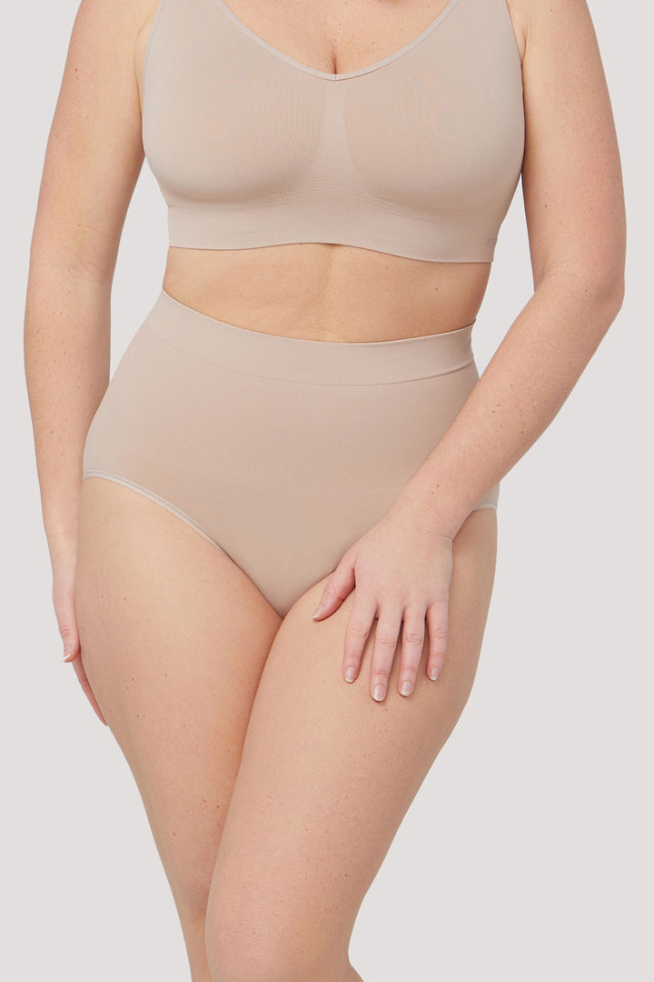 High Waist Smoothing and Firming, Full-Coverage Underwear 2 pack | Bella Bodies UK | Sand | Front
