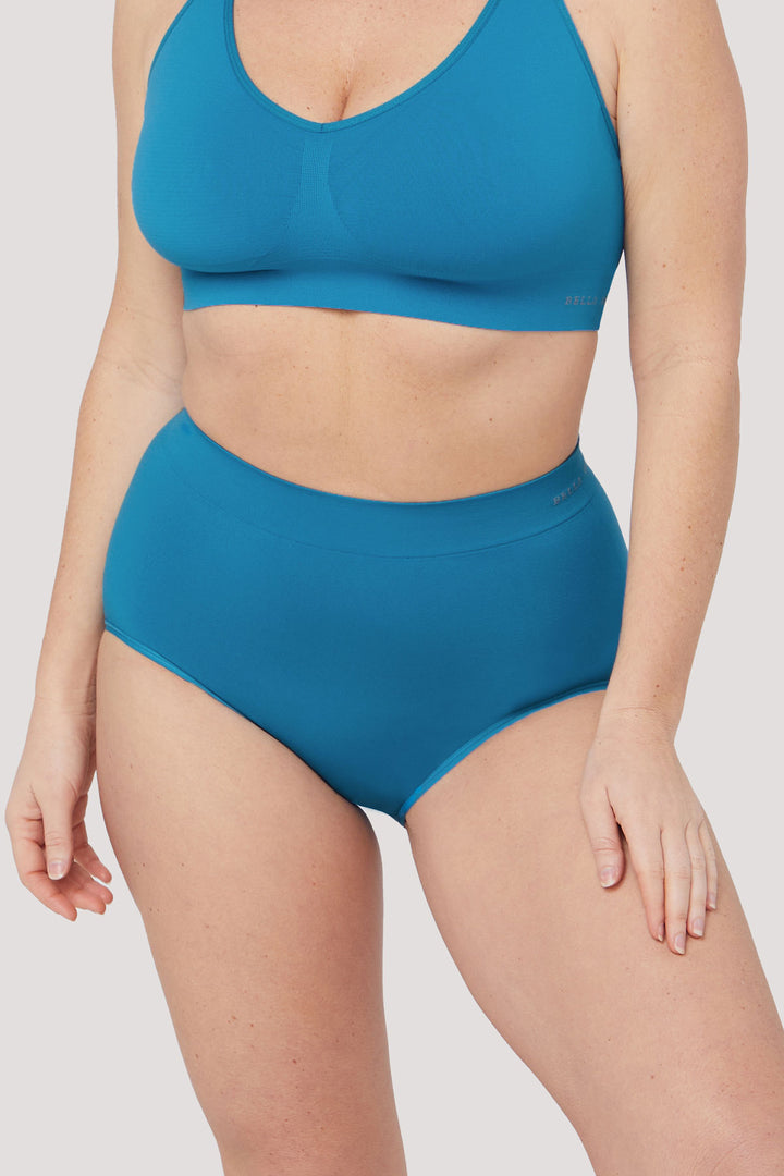 Women's super soft and stretchy, high waist, full coverage underwear 3 pack | Bella Bodies UK | Blue Teal | Front