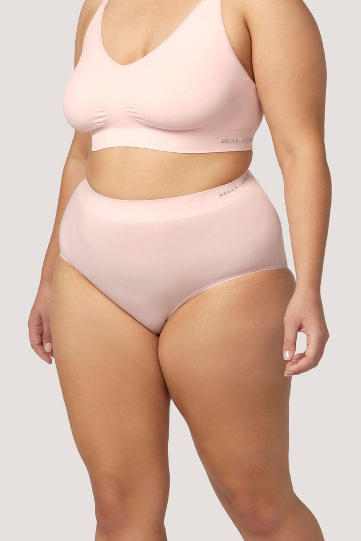 Women's super soft high waist underwear 2 pack | Bella Bodies UK | Pink Champagne | Side