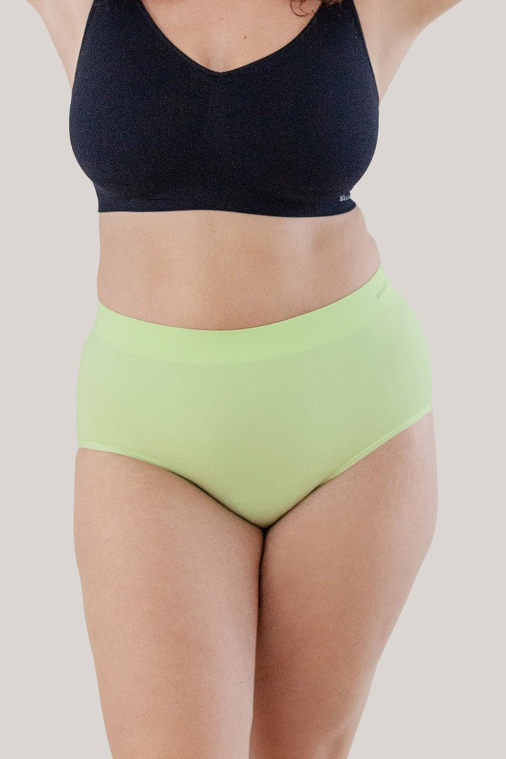 Women's super soft and stretchy, high waist, full coverage underwear 3 pack | Bella Bodies UK | Soft Lime | Front