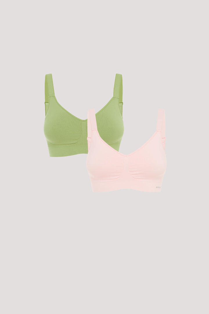 Wirefree Adjustable Comfortable Bras 2 pack | Bella Bodies UK | Peach & Pink Champagne