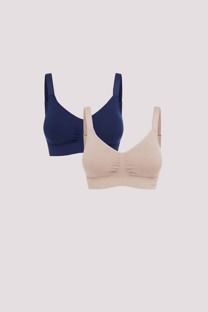 Wirefree Adjustable Comfortable Bras 2pk | Bella Bodies UK | navy and sand