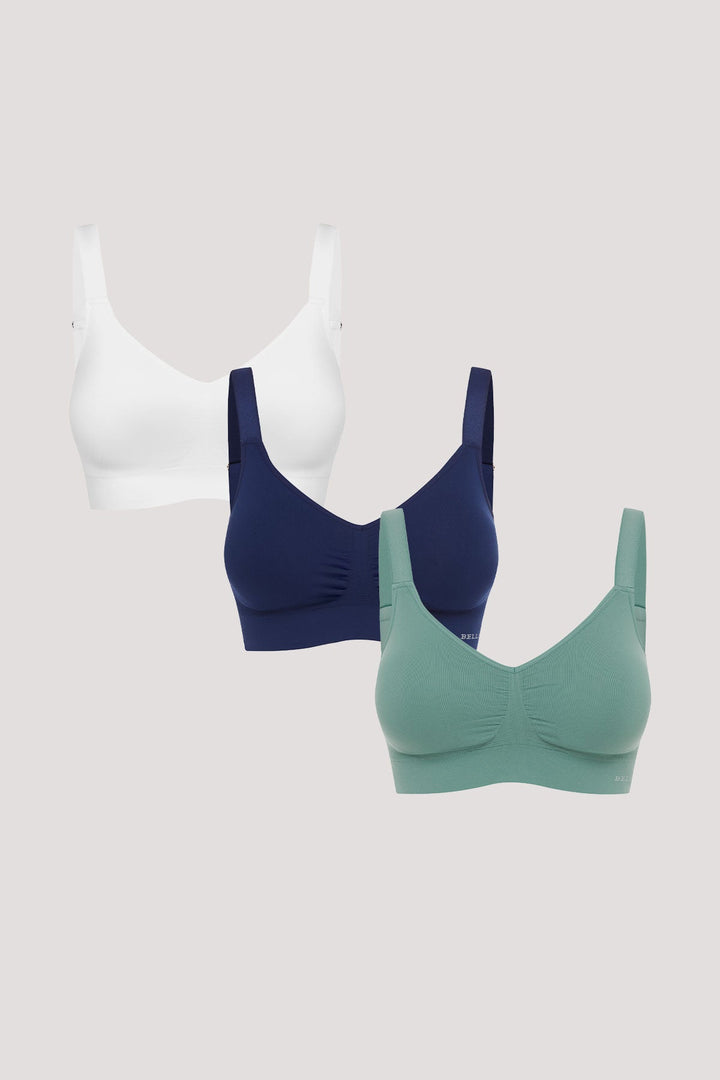 Back smoothing, no wired bras 3pk | Bella Bodies UK | Navy, White, Sea Green