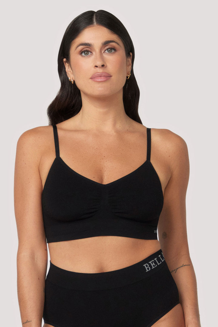 Bamboo Underwire-free, convertible, adjustable Crop Bra | Bella Bodies UK | Black | Front