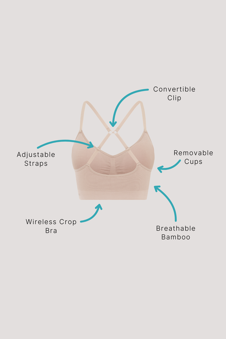  Bamboo Underwire-free, convertible, adjustable Crop Bra | Bella Bodies UK | Key Points