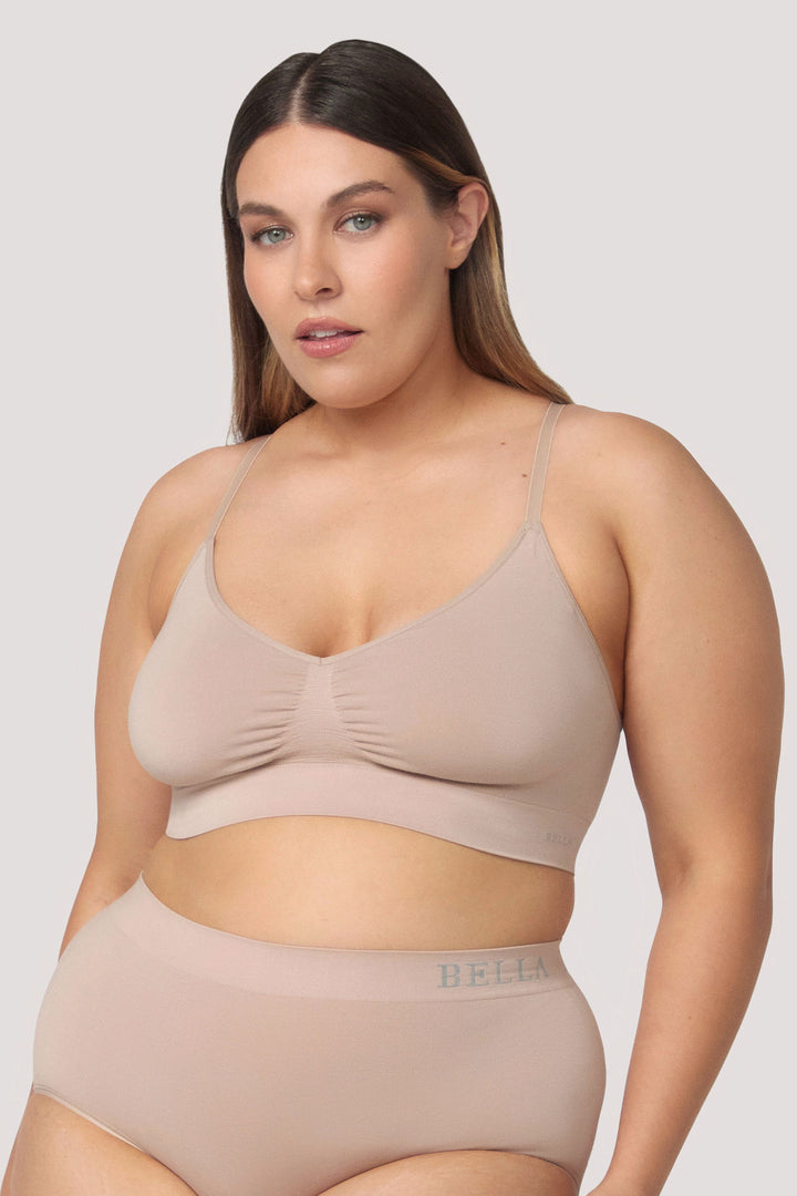 Bamboo Underwire-free, convertible, adjustable Crop Bra | Bella Bodies UK | Sand | Front
