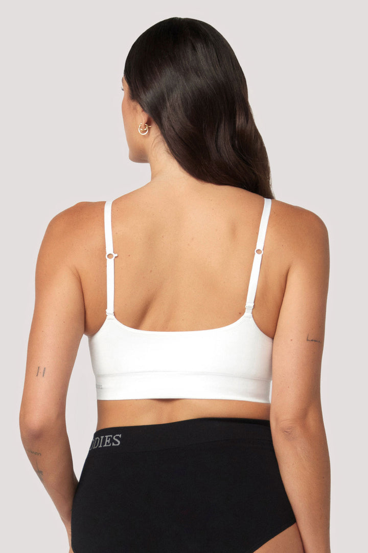Bamboo Underwire-free, convertible, adjustable Crop Bra | Bella Bodies UK | White | Back