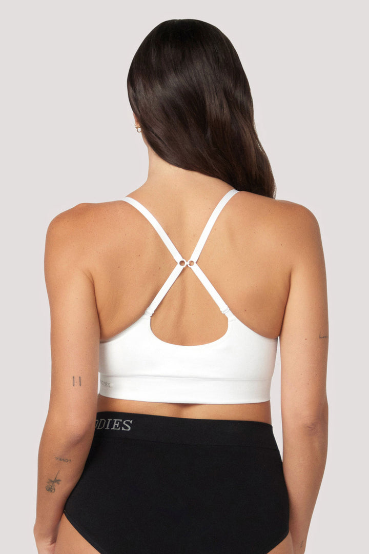  Bamboo Underwire-free, convertible, adjustable Crop Bra | Bella Bodies UK | White | Back