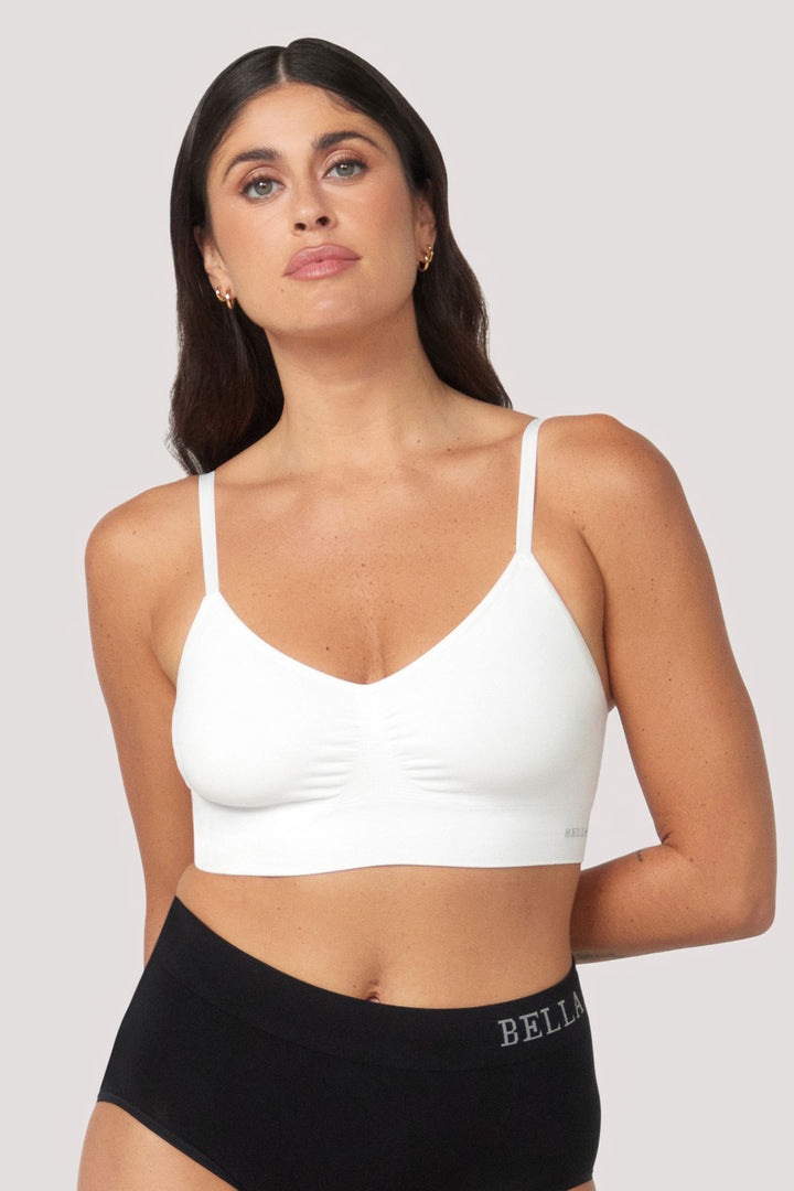 Bamboo Underwire-free, convertible, adjustable Crop Bra | Bella Bodies UK | White | Front