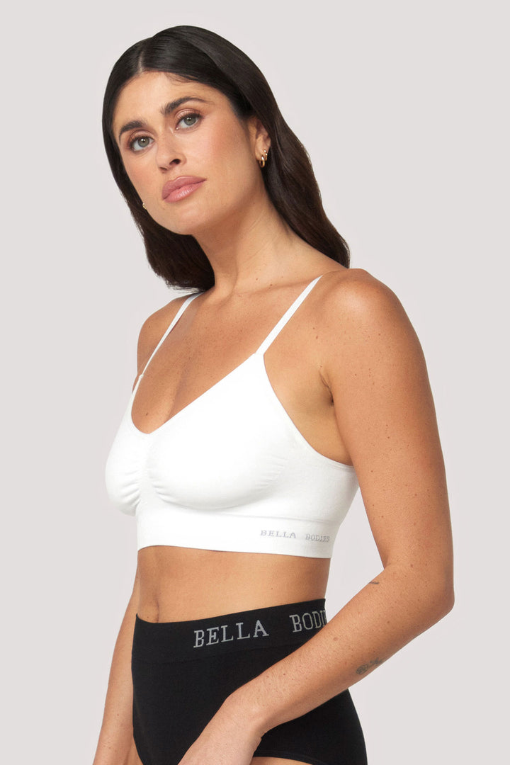 Bamboo Underwire-free, convertible, adjustable Crop Bra | Bella Bodies UK | White | Side