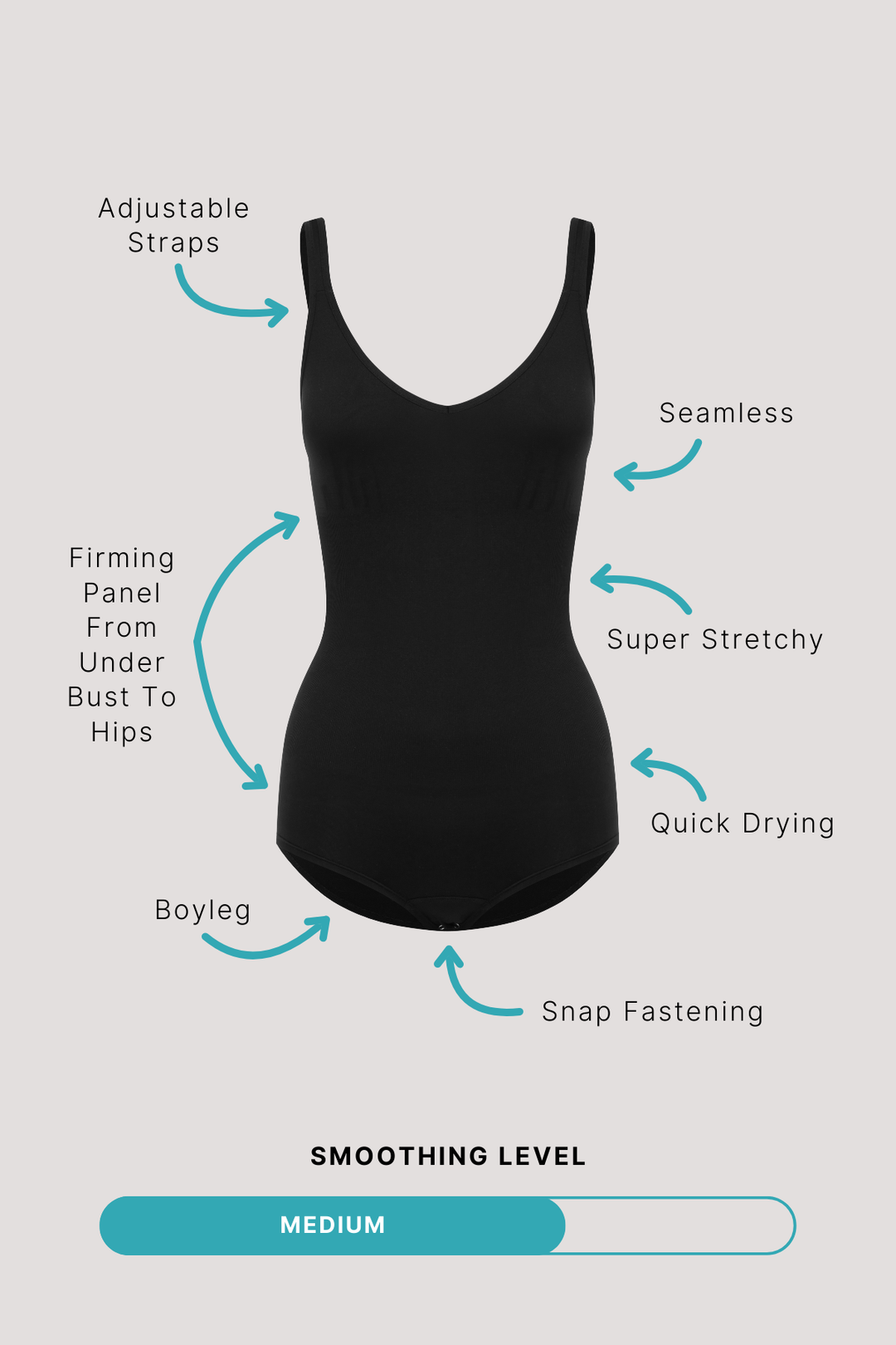 Shaping stretchy firming Bodysuit | Bella Bodies UK | Key Points