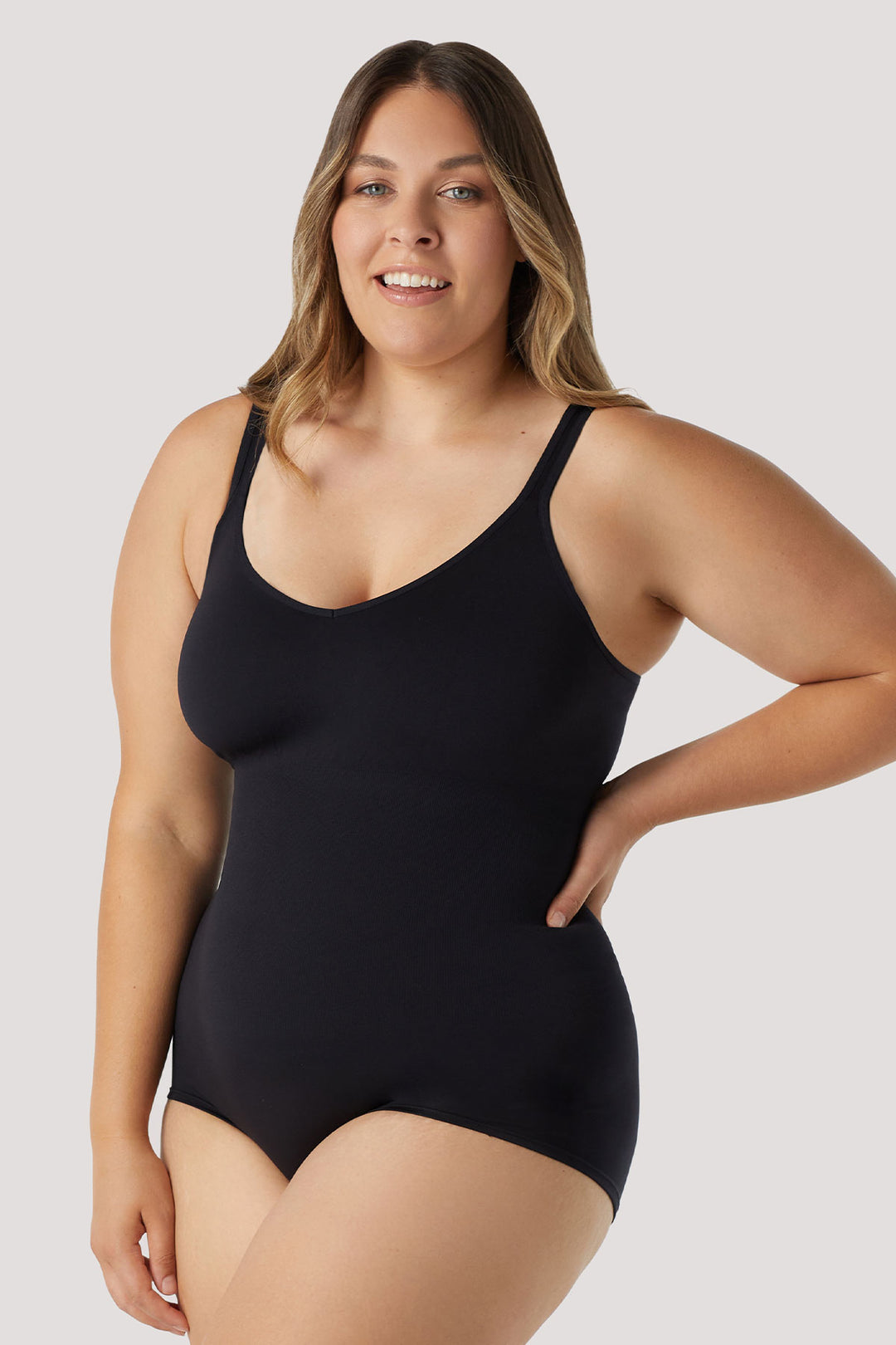 Shaping stretchy firming Bodysuit | Bella Bodies UK | Black | Side