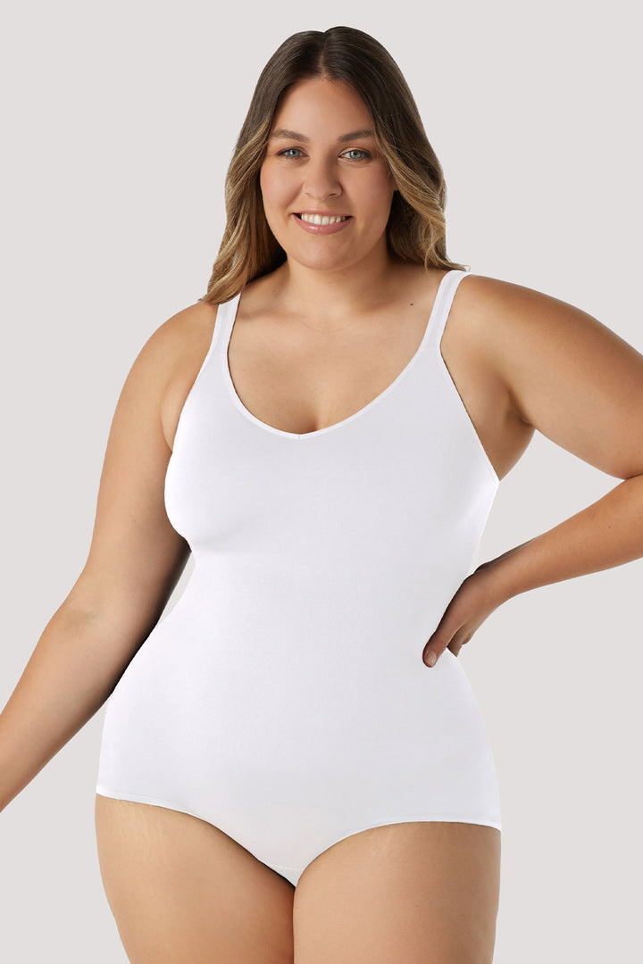 Shaping stretchy firming Bodysuit | Bella Bodies UK | White | Front