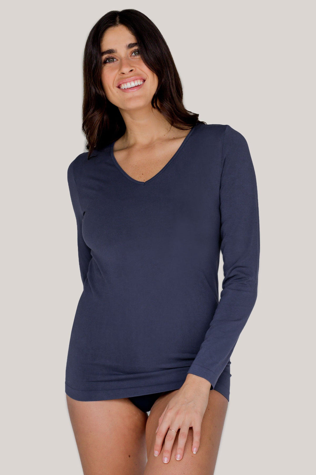 Long Sleeve Top | Pure Comfort Modal Long Sleeve V-neck Top | Bella Bodies UK | Midnight Navy | Front