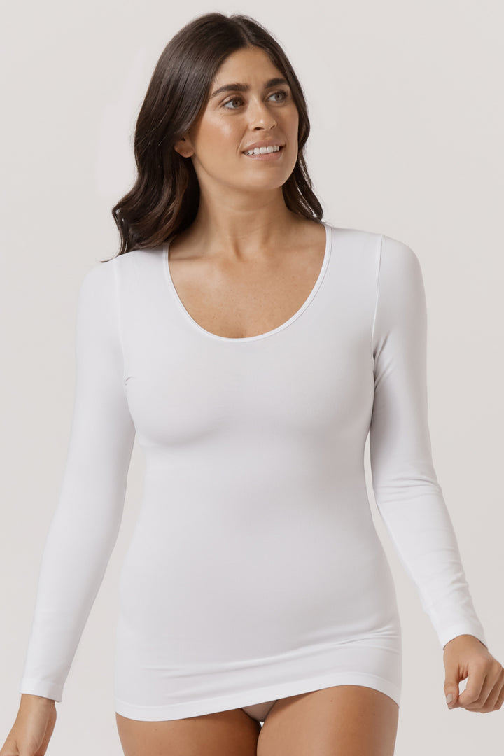 Women's natural comfortable Warm Tencel Modal Long Sleeve I Bella Bodies UK I White | Front