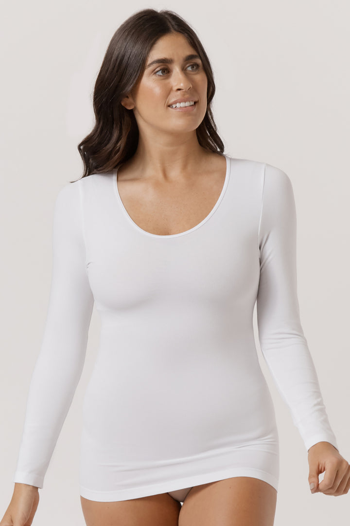 Women's natural comfortable Warm Tencel Modal Long Sleeve I Bella Bodies UK | White | Front