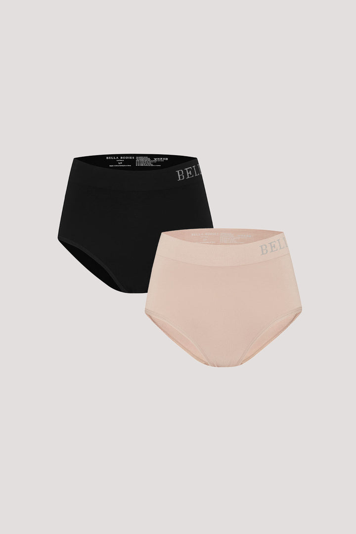Eco-friendly High Waist Breathable Bamboo Underwear | Double pack | Bella Bodies UK | Black and Sand
