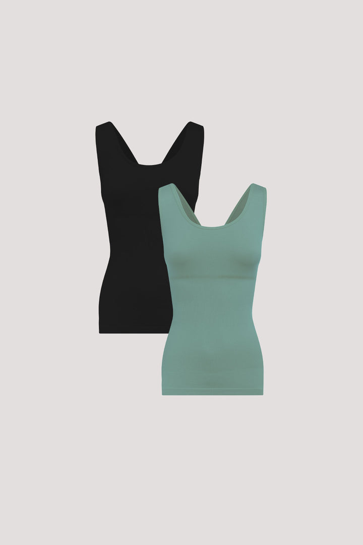 Women's Shaperwear Smoothing Reversible Tank 2 pack I Bella Bodies UK | Black and Sea Green