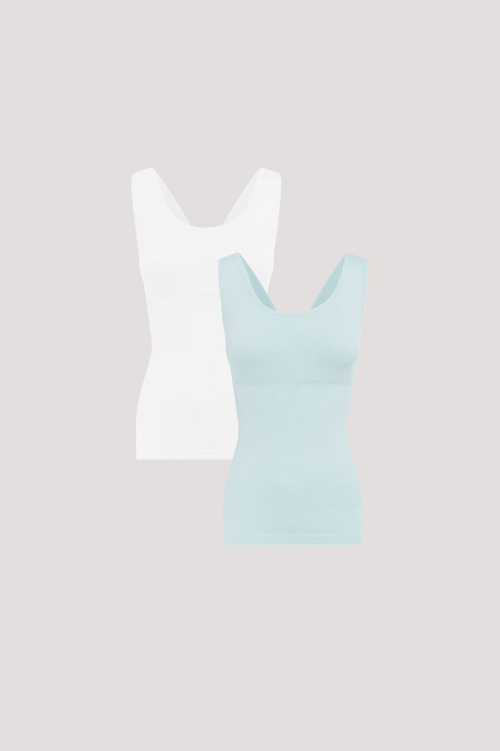 Women's Shaperwear Smoothing Reversible Tank 2 pack I Bella Bodies UK | White and Ice Blue