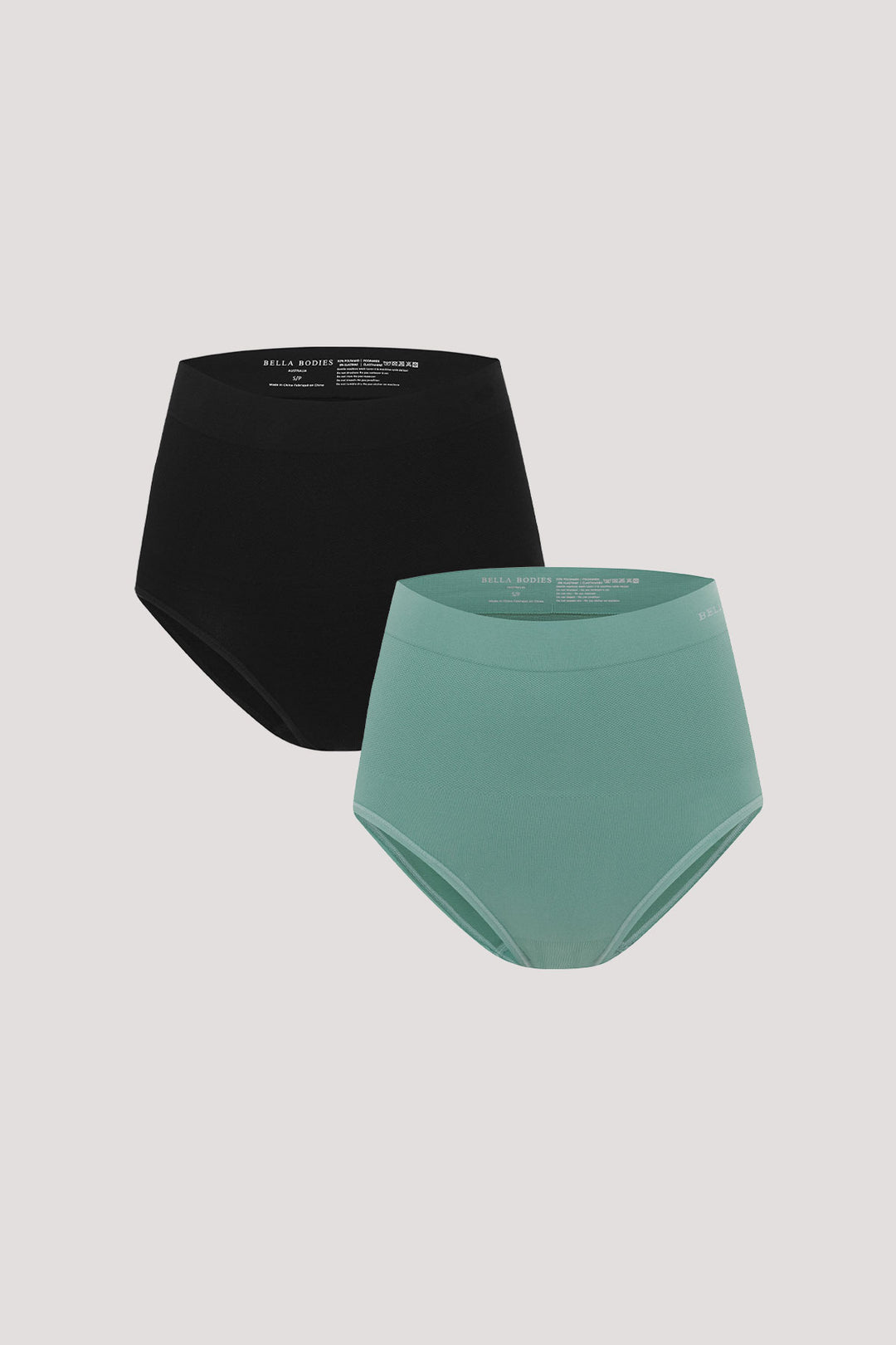 High Waist Smoothing and Firming, Full-Coverage Underwear 2 pack | Bella Bodies UK | Black and Sea Green