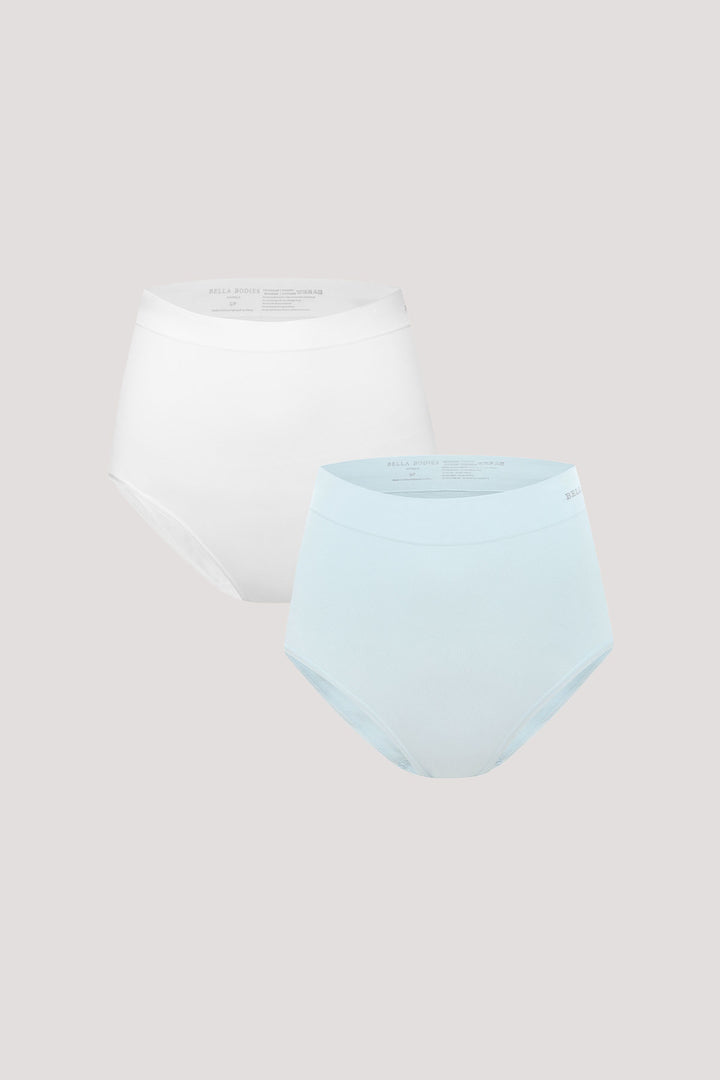 High Waist Smoothing and Firming, Full-Coverage Underwear 2 pack | Bella Bodies UK | White and Ice Blue