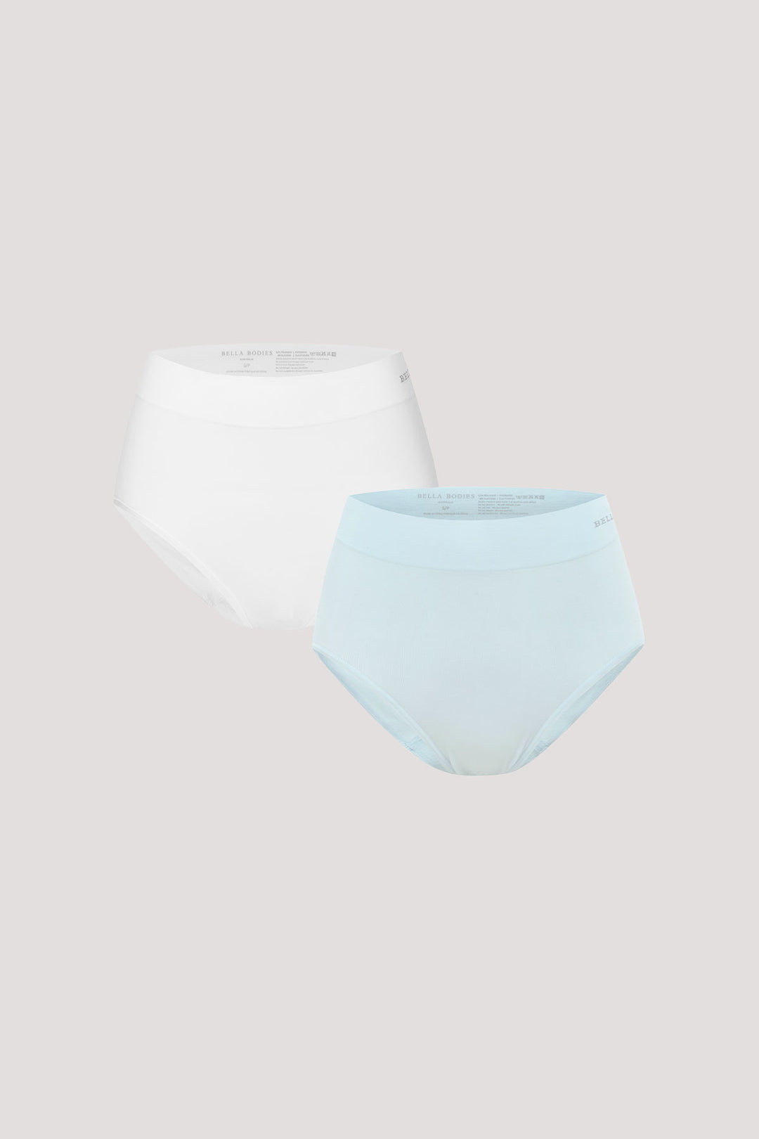 Women's super soft high waist underwear 2 pack | Bella Bodies UK | White and Ice Blue