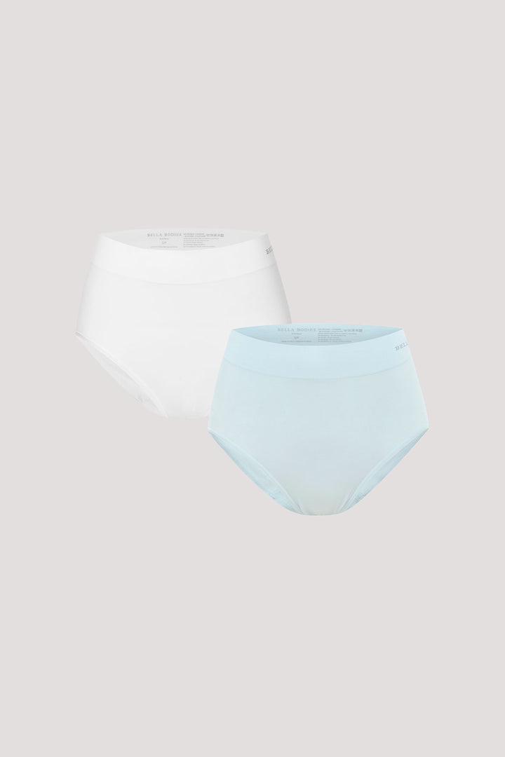 Women's super soft high waist underwear 2 pack | Bella Bodies UK | White and Ice Blue
