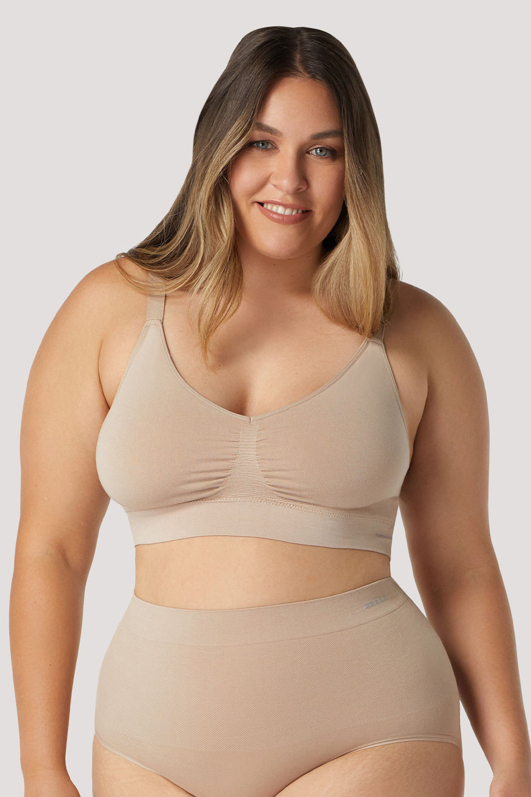Women's wireless adjustable crop bra I Two Pack I Bella Bodies UK I Sand | Front