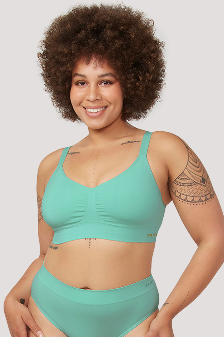 Women's adjustable bamboo crop bra I Two Pack I Bella Bodies UK I Turquoise | Front