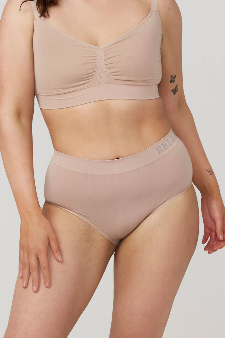 Eco-friendly High Waist Breathable Bamboo Underwear | Double pack | Bella Bodies UK | Sand | Front