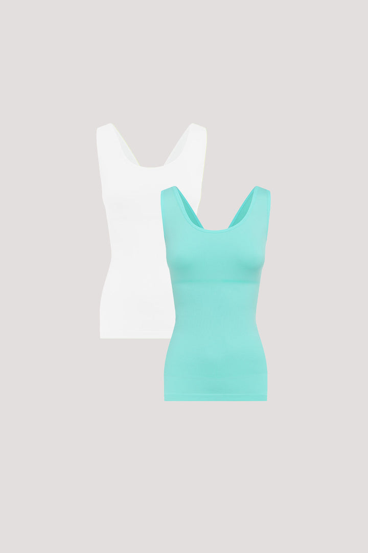 Women's Shaperwear Smoothing Reversible Tank 2 pack I Bella Bodies UK | White and Aqua