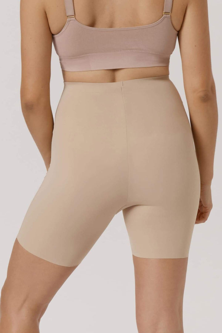 Curve Control Sculpting Shorts I Women's shaping smoothing shorts, back I Bella Bodies I Taupe